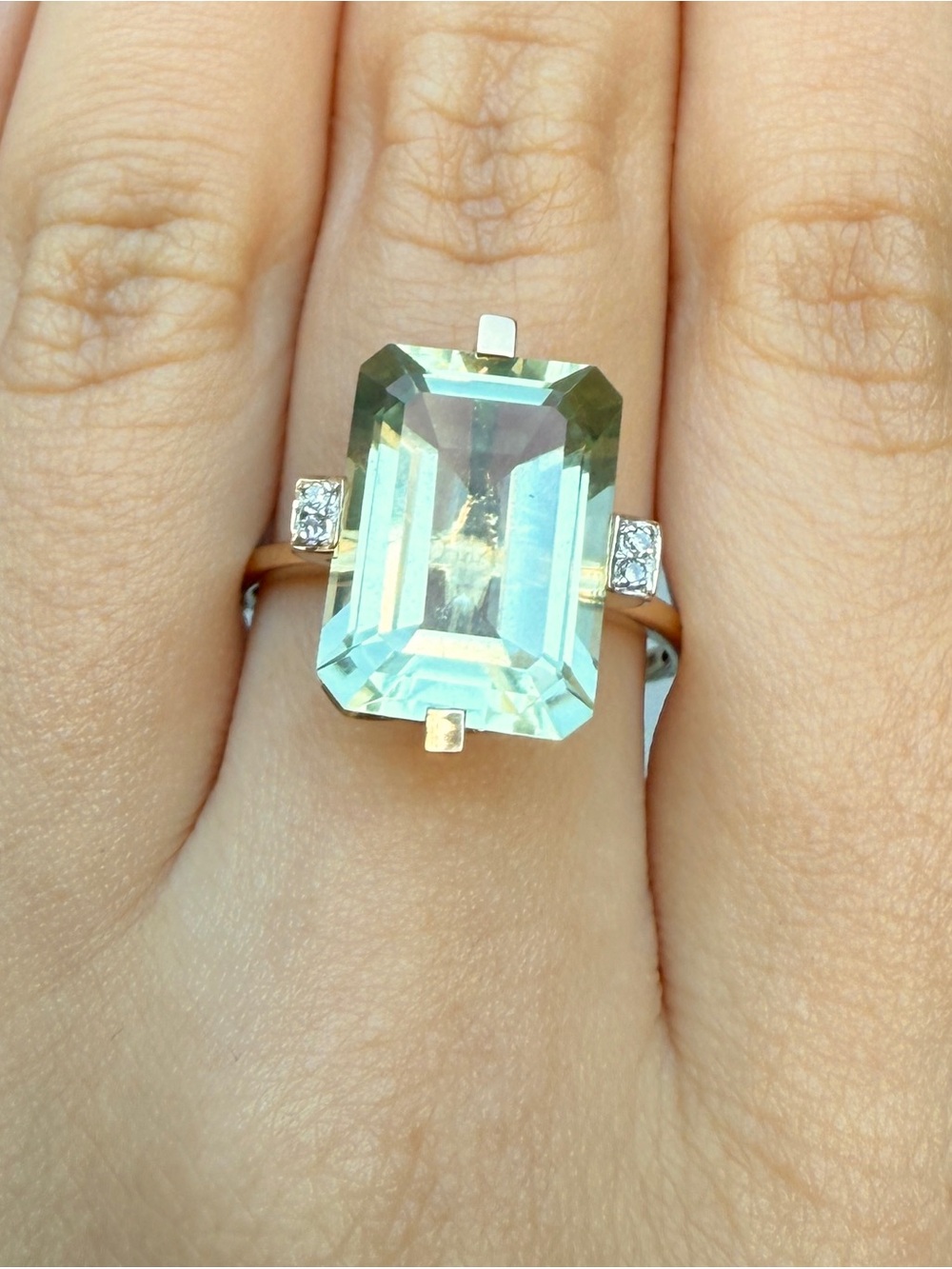 Aquamarine Emerald-Cut Ring with Diamond Accents - Light Blue - Picture 12 of 14
